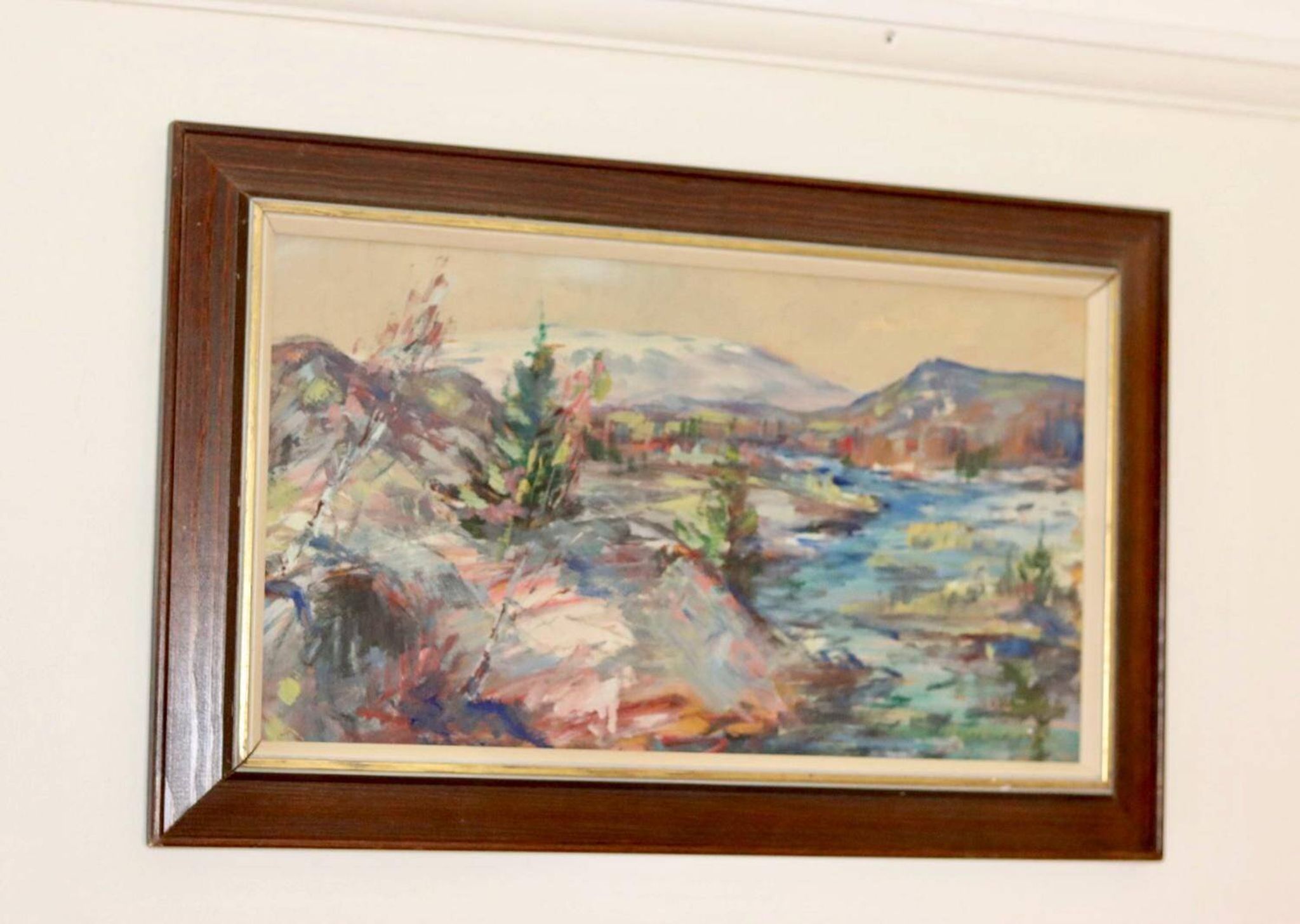 Mid-century Swedish oil painting "Abstract Landscape" – Vintage and framed