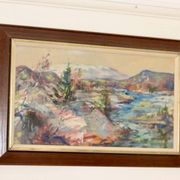 Mid-century Swedish oil painting "Abstract Landscape" – Vintage and framed