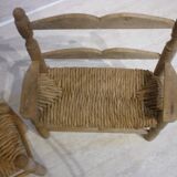 Wooden bench and stool and straw for doll