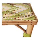 Bench, low wooden and rattan stool, plant holder