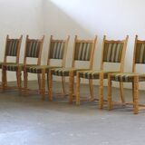 Danish modern brutalist oak dining chairs by Henning Kjærnulf, 1960s, set of 6