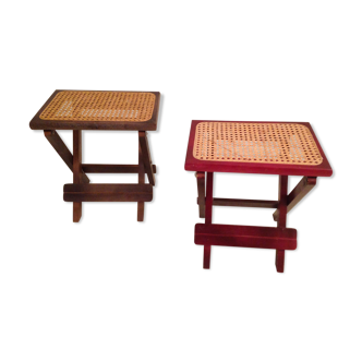 Set de 2 tabourets pliant cannage