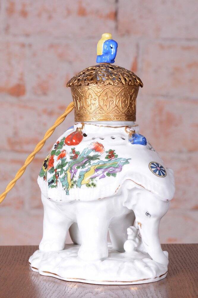 Asian Table Lamp in Brass and Porcelain, India, 1970s