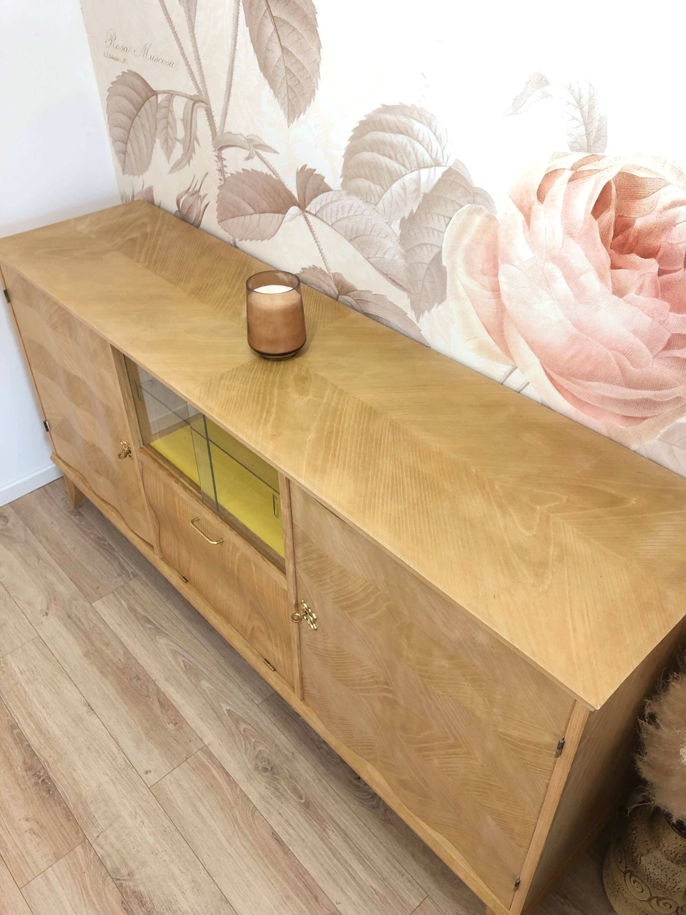 1960s sideboard with beautiful chevron marquetry