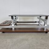 Vintage teak and chrome bar coffee table, 1960s