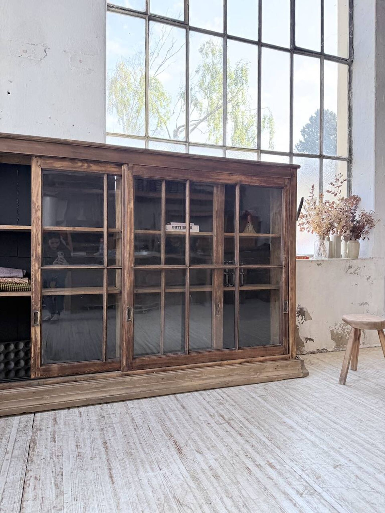XXL industrial sideboard with glass doors