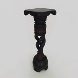 Twisted and engraved blackened wooden pedestal. 1960s 70s.