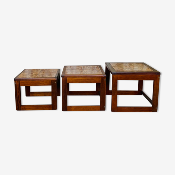 Tables gigognes en teck et céramique, scandinave , années 60