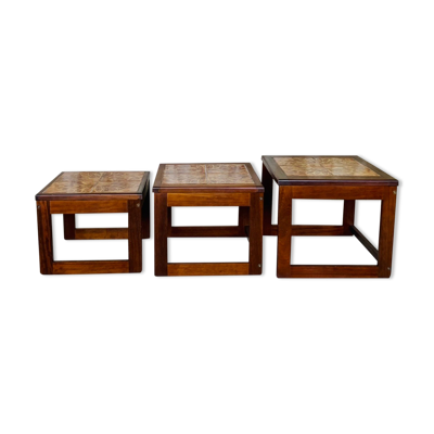 Tables gigognes en teck et céramique, scandinave , années 60