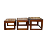 Pull-out tables in teak and ceramic, scandinavian, 60s