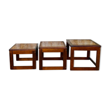 Pull-out tables in teak and ceramic, scandinavian, 60s