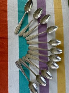 12 small silver metal spoons