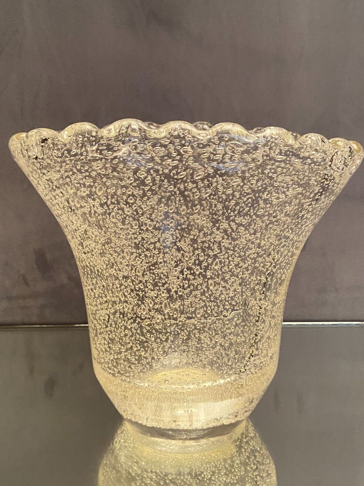 Crystal vase with subtly tinted bubble decoration signed Daum