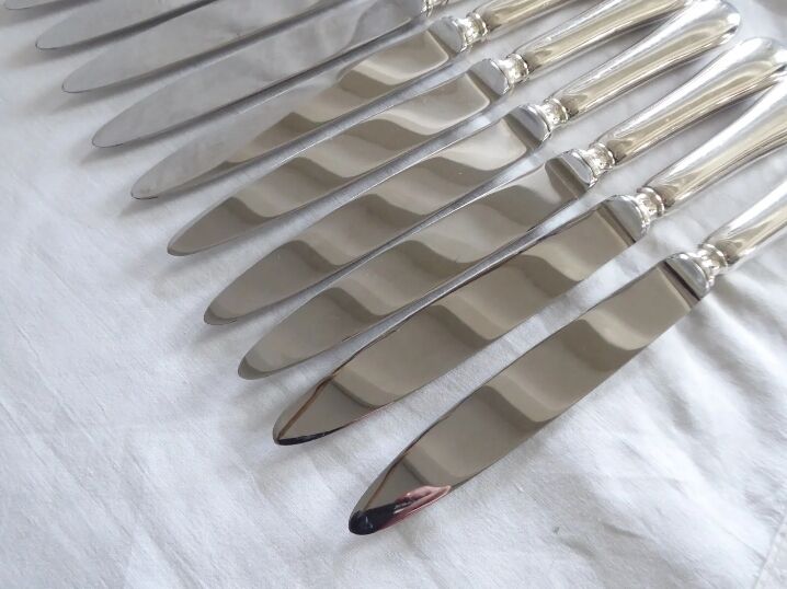 Set of 12 table knives in silver metal