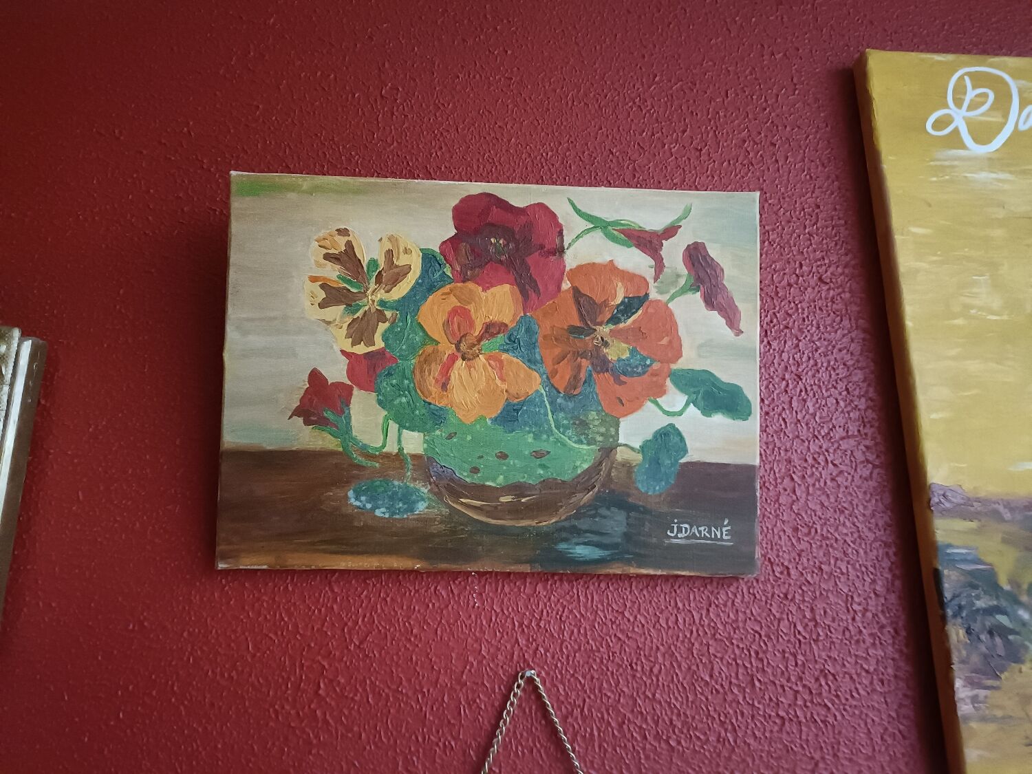 Canvas, cloth, bouquet of flowers, signature