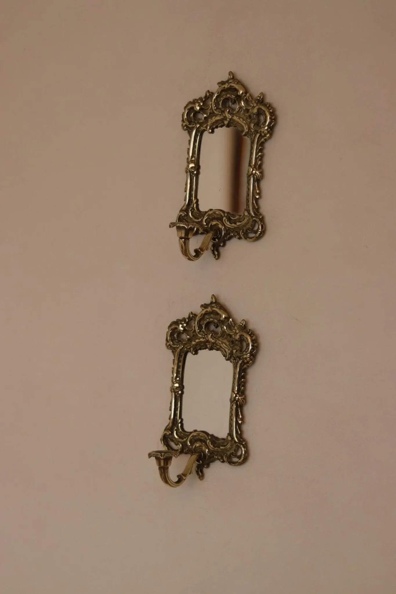 Pair of Mid-Century Swedish Brass Sconces with Mirror
