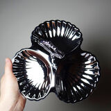 Vintage three-bowl server in silver-plated metal, shell decoration 1970-80.
