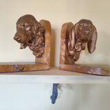 Pair of dog head bookends in spelter on marble slab, signed Lecourtier - sculptures