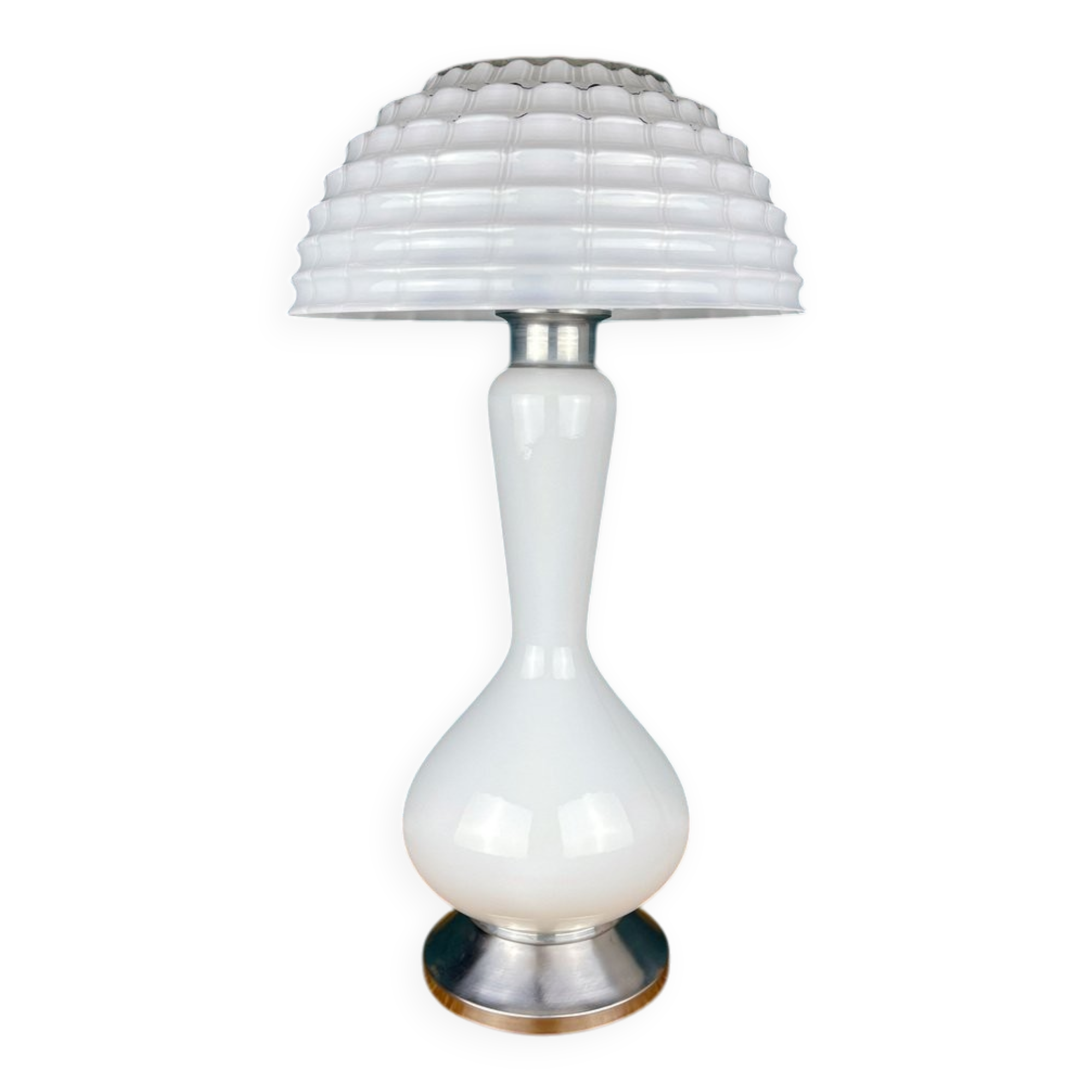 Large Mushroom Table Lamp in White Murano Glass, Italy, 1970s