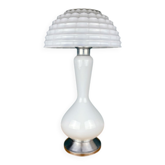 Large Mushroom Table Lamp in White Murano Glass, Italy, 1970s
