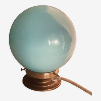 Blue opaline globe table lamp