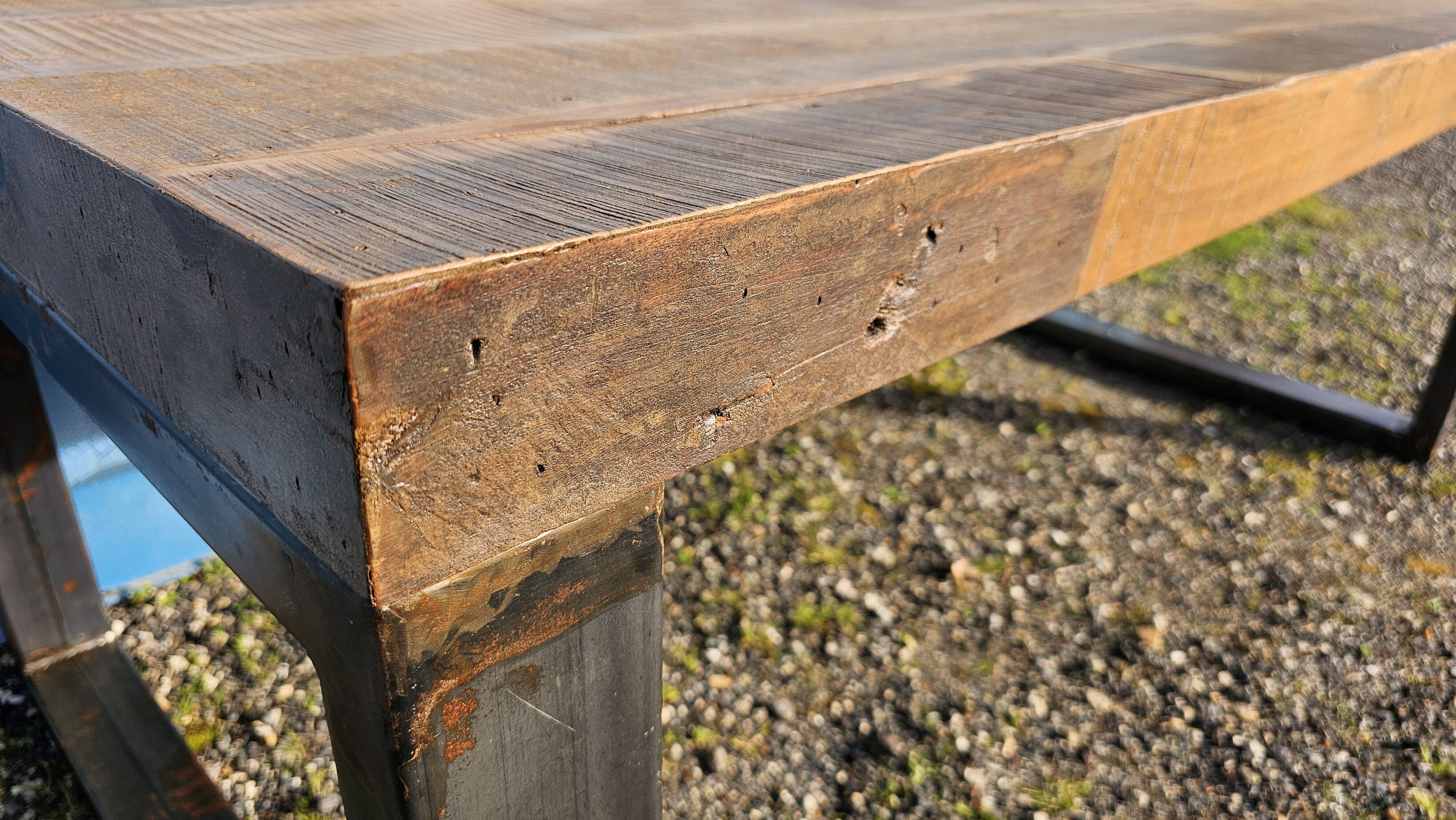 Industrial table 200 x 100 cm with wooden top + metal base