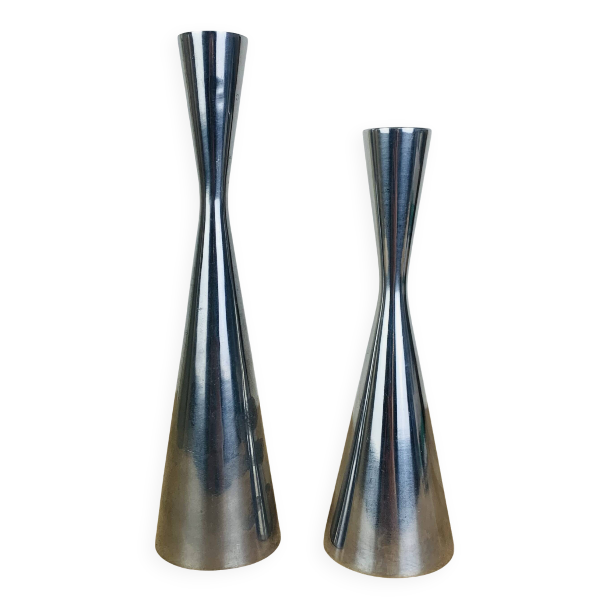 2 aluminum diabolo candle holders by Erika Pekkari for Ikea