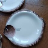 6 Longwy earthenware plates, Copenhagen model, in the shape of a fish