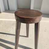 Small high tripod stool in brown solid wood