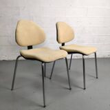Pair of vintage chrome office chairs and beige fabric circa 70