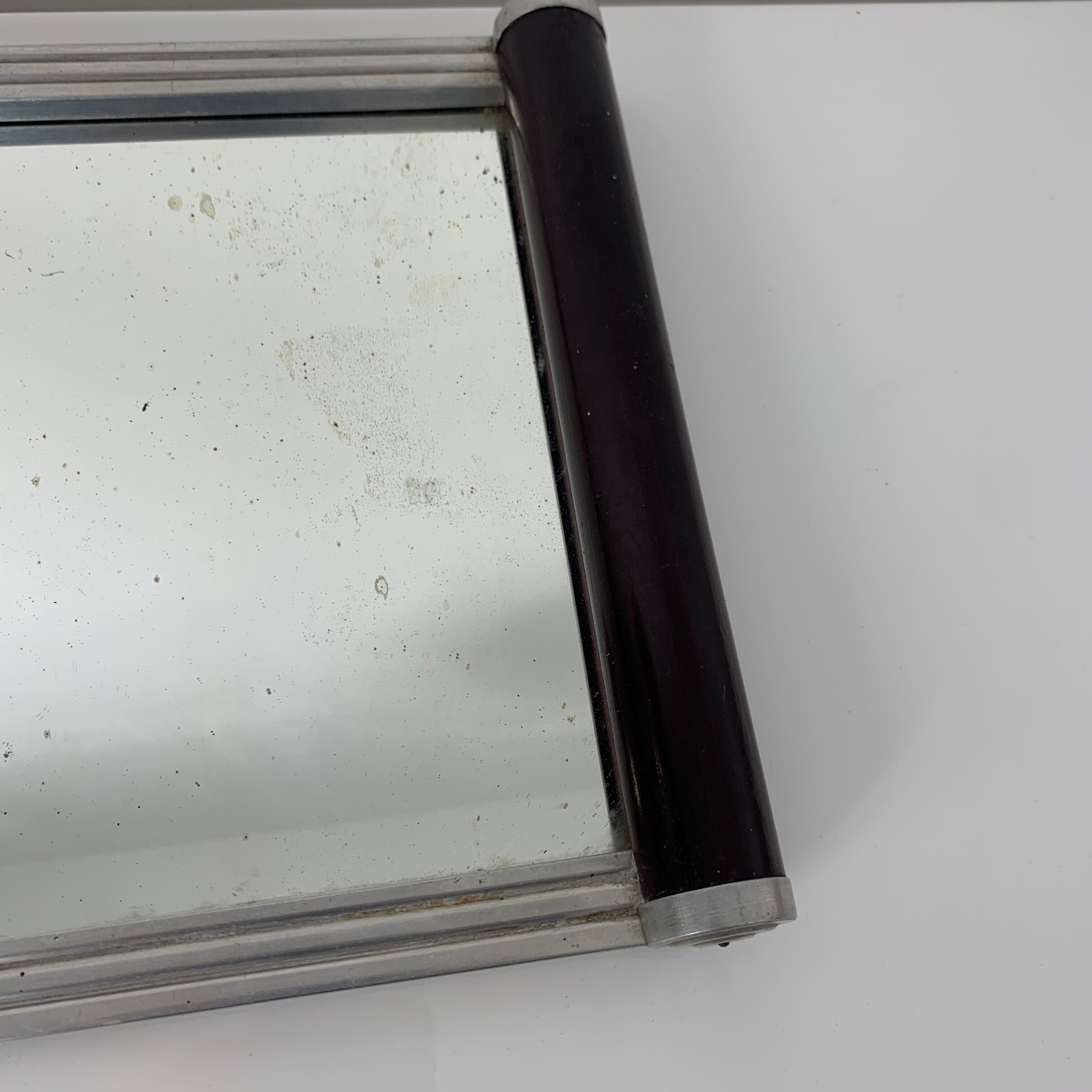 Mirror tray Art Deco old wooden handle aluminum baguette 1930 1940
