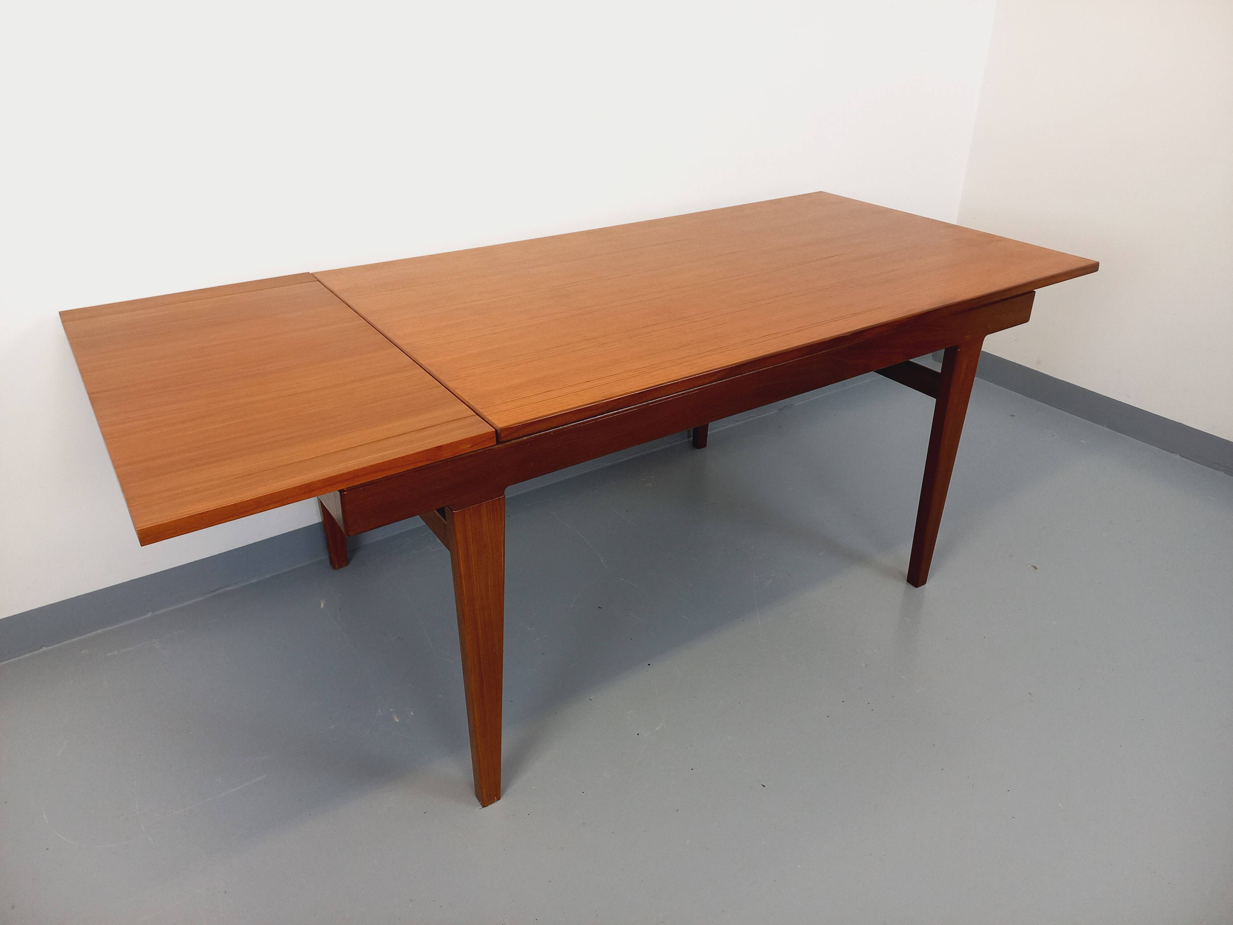 Vintage Scandinavian 50s 60s teak dining table with extension