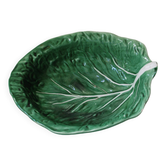 Plat, saladier vintage en barbotine feuille de chou Gerber Prestige