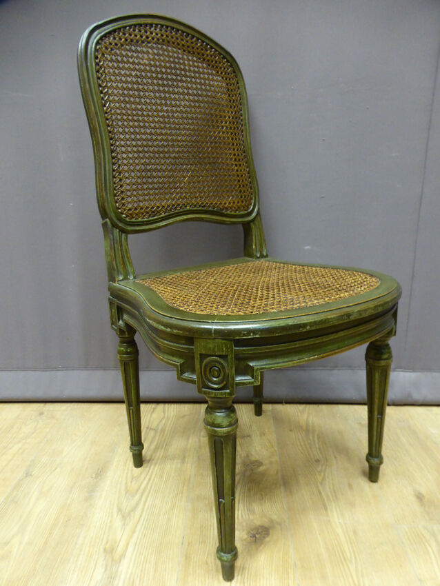 Set of 10 chairs in painted beech and Louis XVI style caning