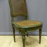 Set of 10 chairs in painted beech and Louis XVI style caning