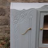 Renovated vintage low sideboard - Unique piece of furniture with floral moldings