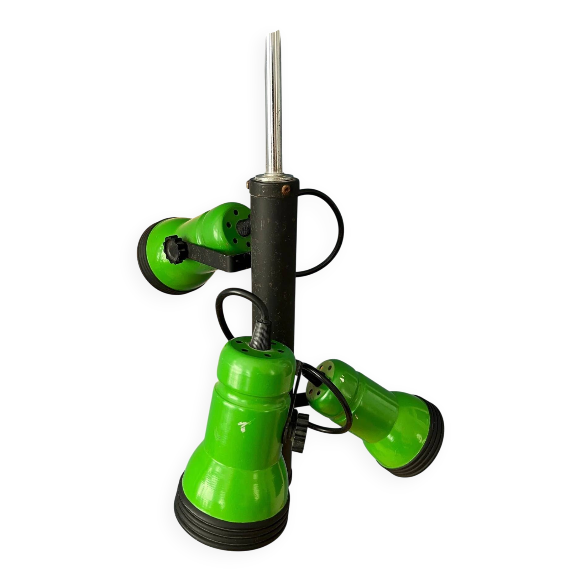 Vintage rod ceiling light with three green spotlights