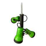 Vintage rod ceiling light with three green spotlights