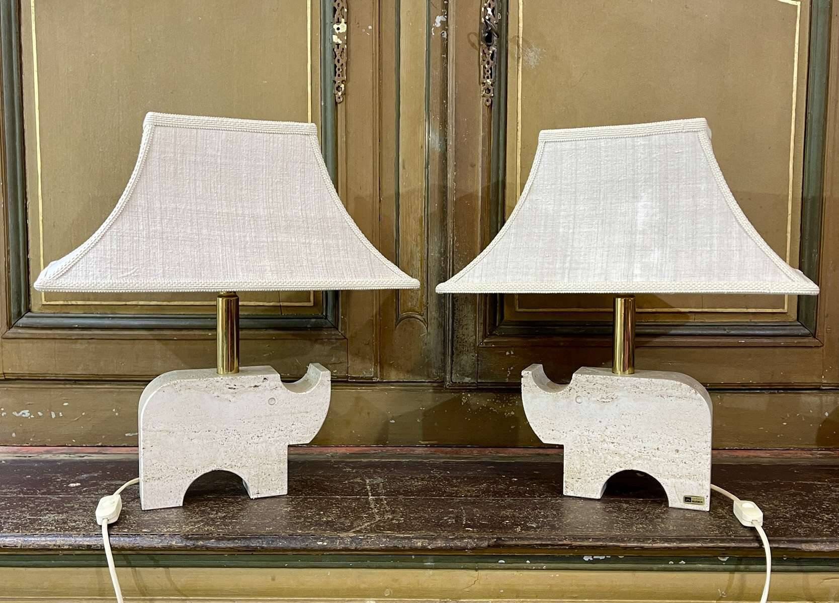 Pair of Italian lamps in travertine by Fratelli Mannelli