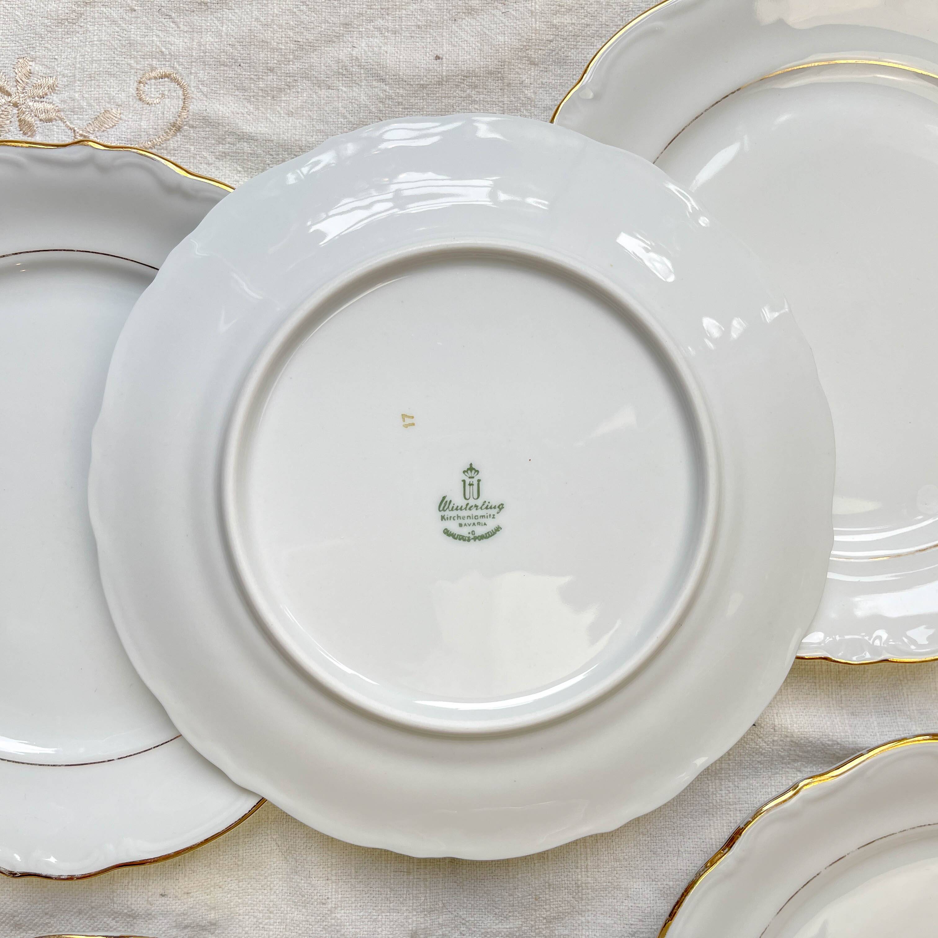 6 Small vintage plates in white and gold porcelain Winterling Bavaria