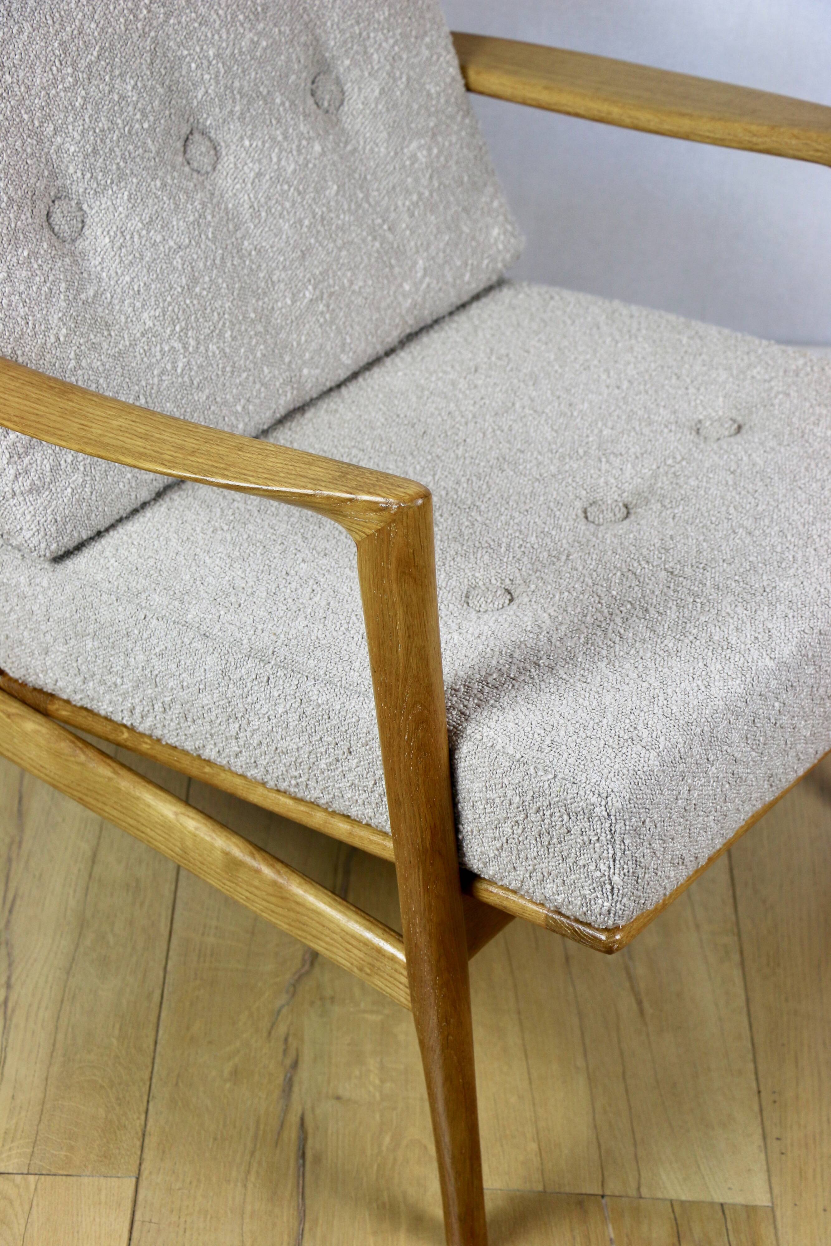PRL armchair "Stefan" wooden oak vintage beige boucle