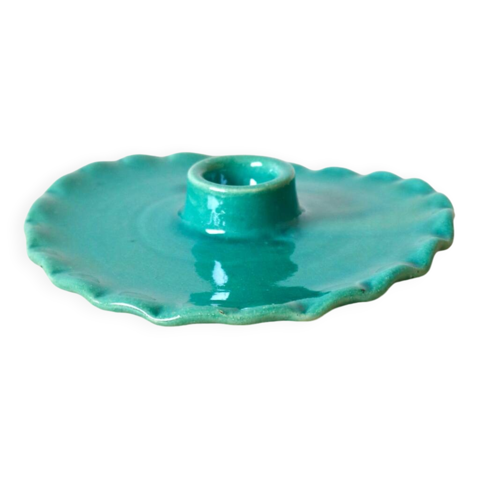 Turquoise blue serrated ceramic candle holder
