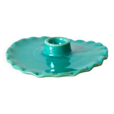 Turquoise blue serrated ceramic candle holder