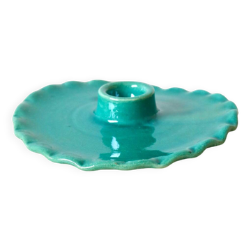 Turquoise blue serrated ceramic candle holder