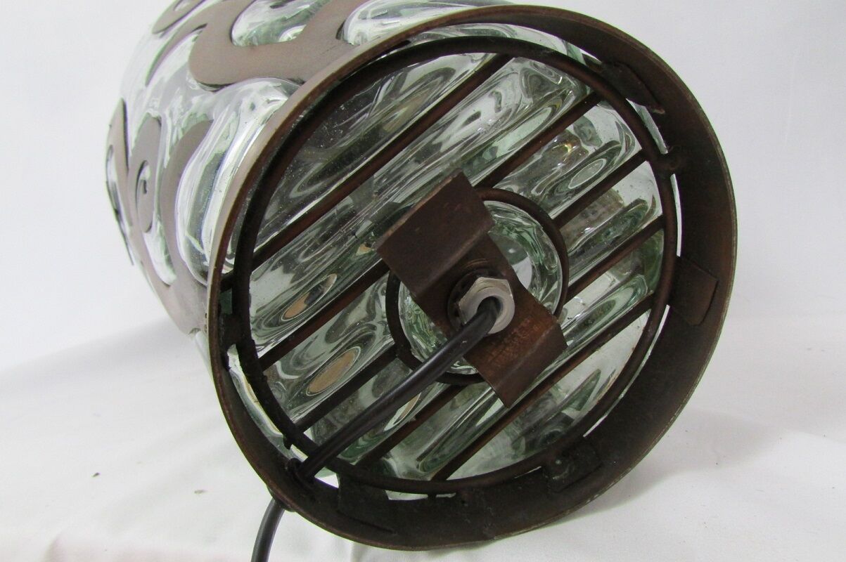 Lampe de salon, fer forgé et verre soufflé