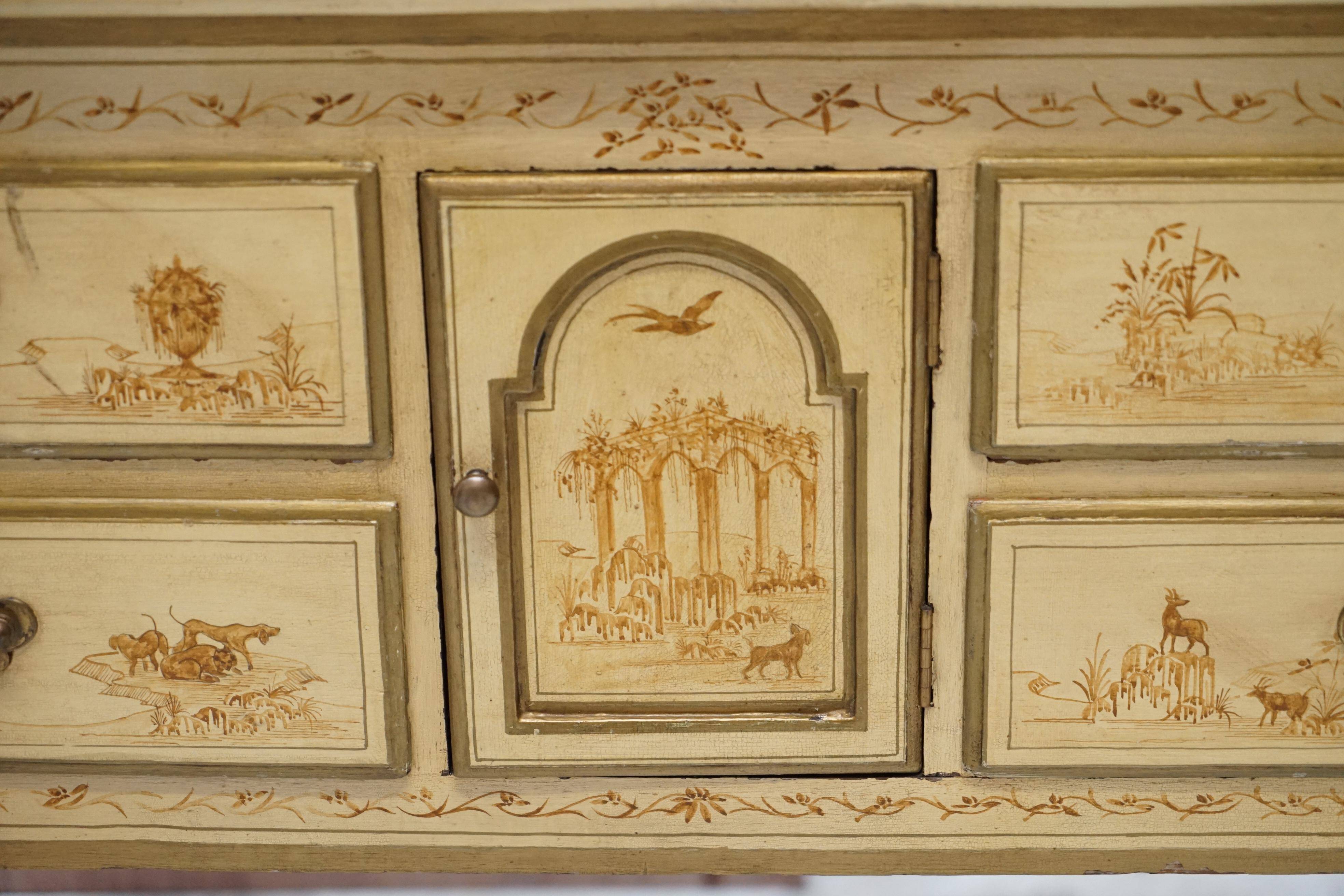 Chinoiserie Buffet with Marble Top in Chippendale Style