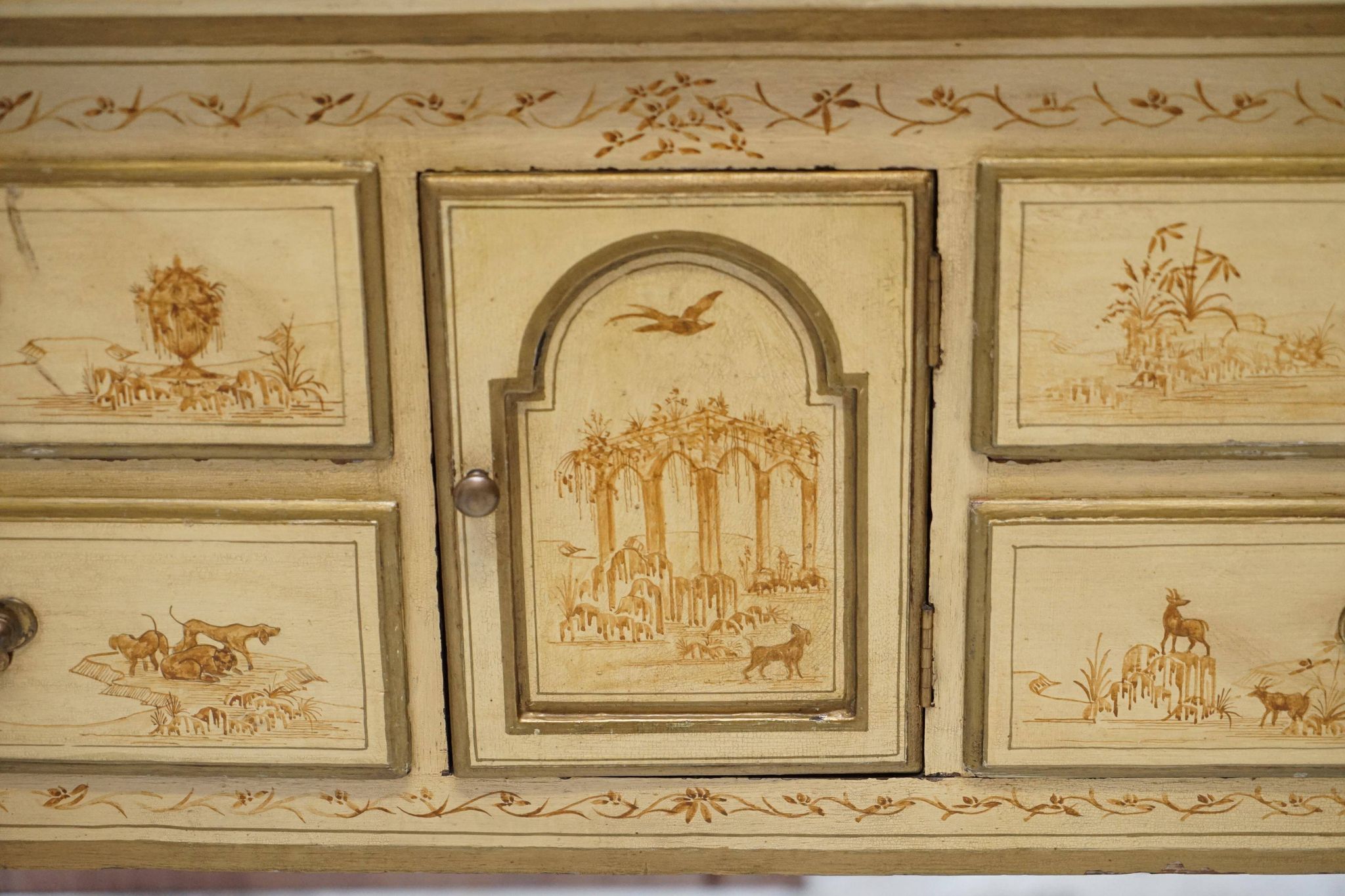 Chinoiserie Buffet with Marble Top in Chippendale Style