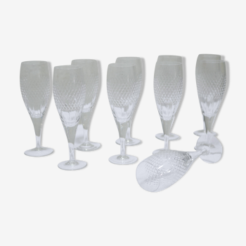 Series of 10 vintage crystal champagne flutes