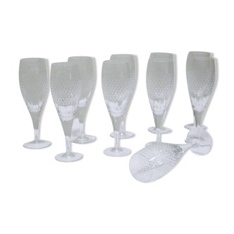 Series of 10 vintage crystal champagne flutes