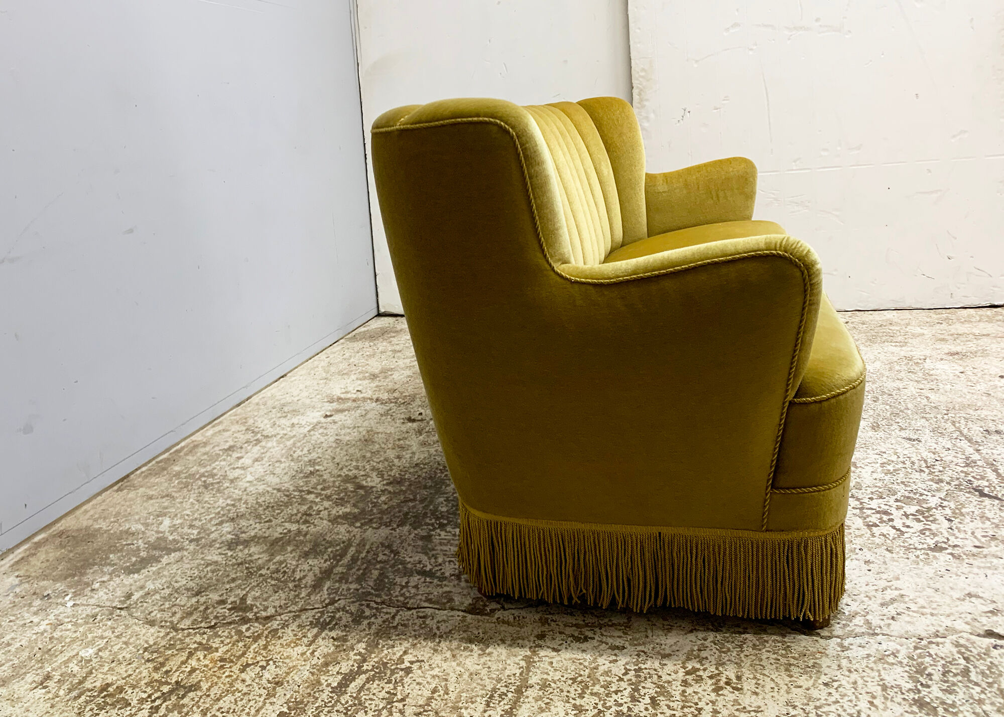 1930’s danish art deco 3 seat yellow velour sofa